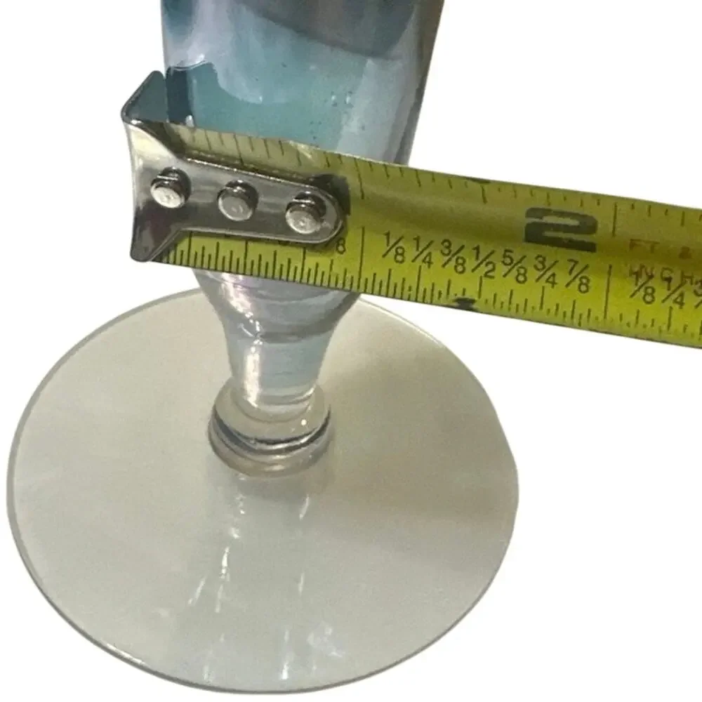 Vintage Blue Etched Grapes Fluted Footed Vase ruffled top 10